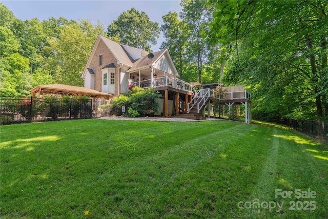 333 Garden Valley Dr, Winston Salem, NC 27107 - rear view of house featuring stairs, a deck, a fenced backyard, and a gazebo