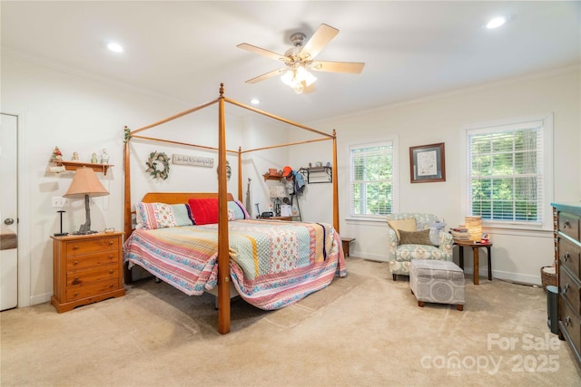 333 Garden Valley Dr, Winston Salem, NC 27107 - bedroom featuring ornamental molding, carpet floors, recessed lighting, and a ceiling fan