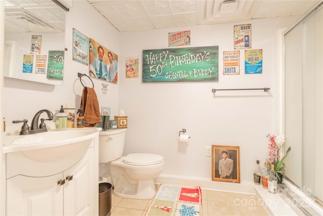 333 Garden Valley Dr, Winston Salem, NC 27107 - bathroom featuring tile patterned floors, vanity, and a shower with shower door