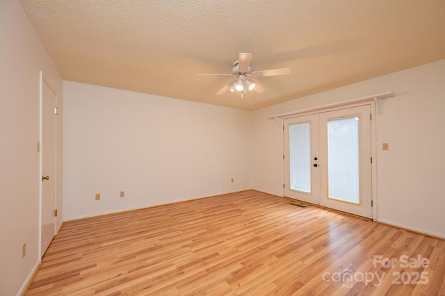 3221 5th Street Ct NW, Hickory, NC 28601 - unfurnished room featuring light wood-type flooring, french doors, a ceiling fan, baseboards, and a textured ceiling