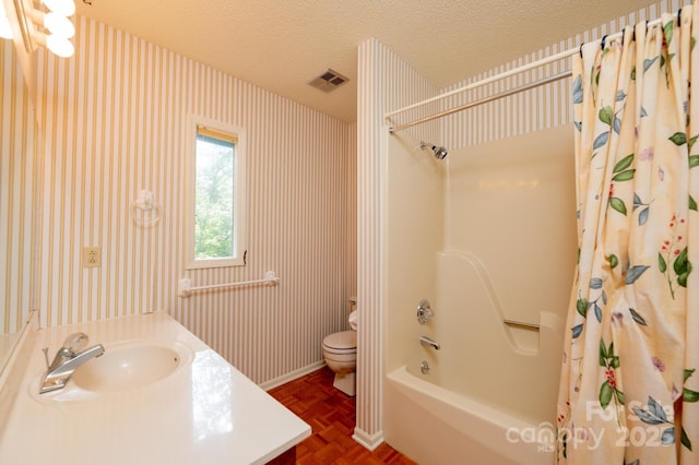 3221 5th Street Ct NW, Hickory, NC 28601 - full bath featuring vanity, shower / bathtub combination with curtain, and a textured ceiling