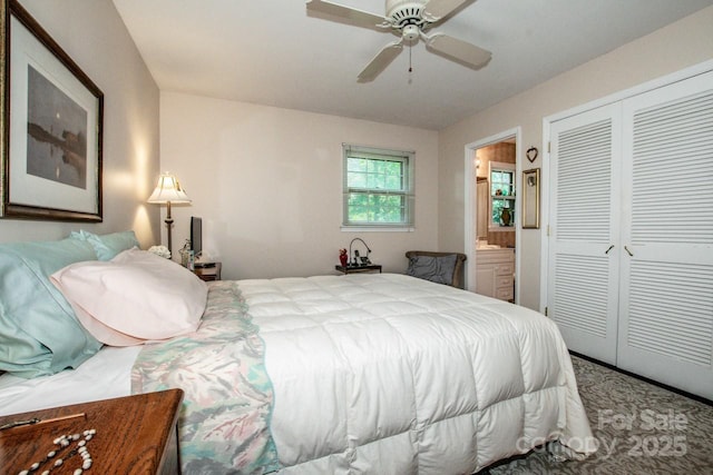 928 Tally Ho Ct, Charlotte, NC 28212 - bedroom with a closet, connected bathroom, and ceiling fan