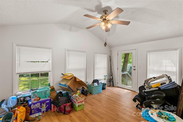 14 Luckenbach Dr, Fairview, NC 28730 - rec room with vaulted ceiling, wood finished floors, a ceiling fan, and a textured ceiling
