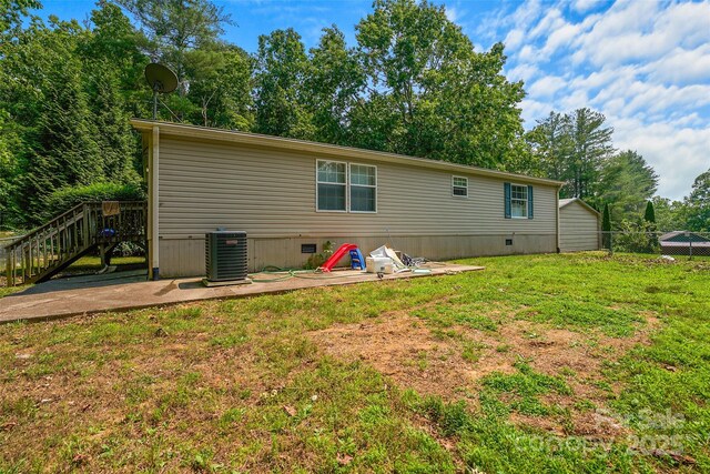 14 Luckenbach Dr, Fairview, NC 28730 - rear view of property with central AC unit, a patio, crawl space, and stairway