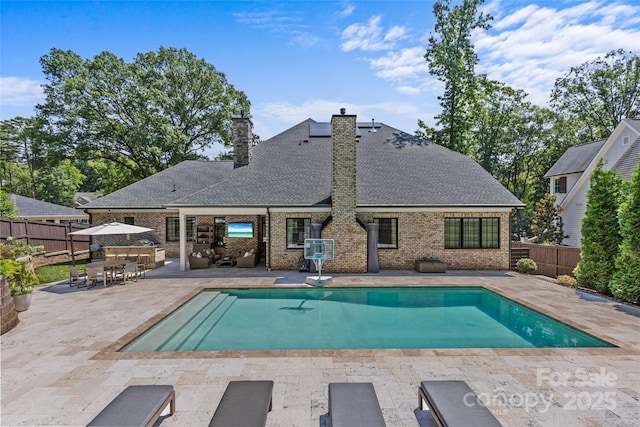 5638 Timber Ln, Charlotte, NC 28270 - view of swimming pool featuring a patio area, a fenced backyard, outdoor dining area, and an outdoor living space