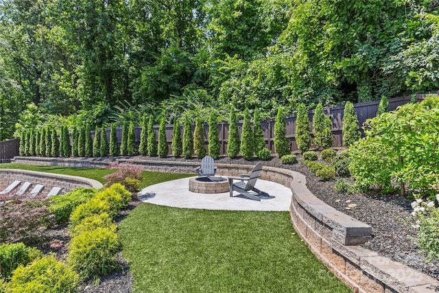 5638 Timber Ln, Charlotte, NC 28270 - view of yard featuring an outdoor fire pit and a patio area