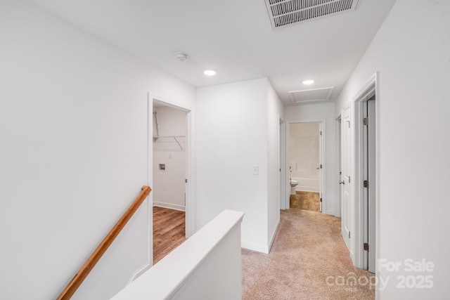 2612 Cold Springs Rd, Concord, NC 28025 - hallway with recessed lighting, an upstairs landing, and light carpet