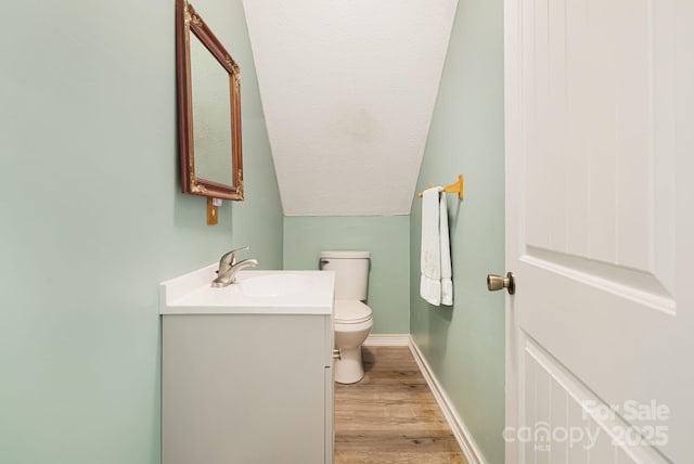 24 Cataloochee Ln, Waynesville, NC 28785 - half bathroom featuring vanity, wood finished floors, and vaulted ceiling