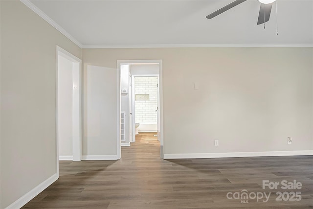 240 Swink Ave, Salisbury, NC 28147 - empty room featuring baseboards, ornamental molding, a ceiling fan, and wood finished floors