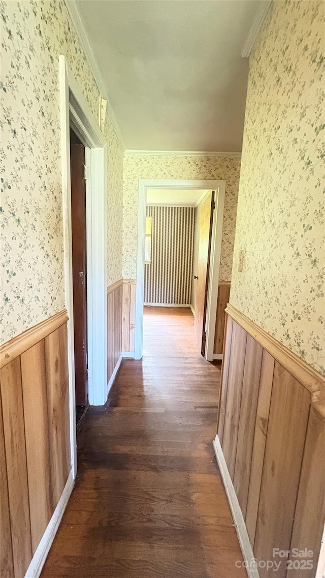 1073 Springdale Dr, Maiden, NC 28650 - corridor featuring wallpapered walls, a wainscoted wall, and wood finished floors