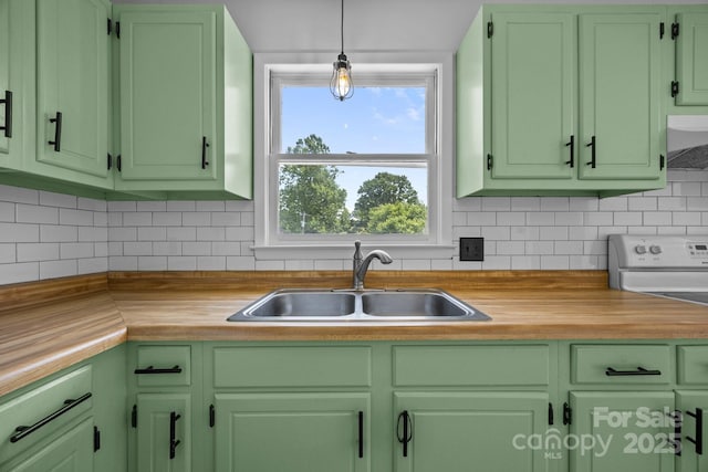 520 Forest St, Mars Hill, NC 28754 - kitchen with a sink, butcher block counters, extractor fan, and green cabinets