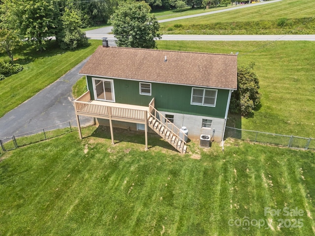 520 Forest St, Mars Hill, NC 28754 - rear view of property with central AC, a shingled roof, a wooden deck, and stairs