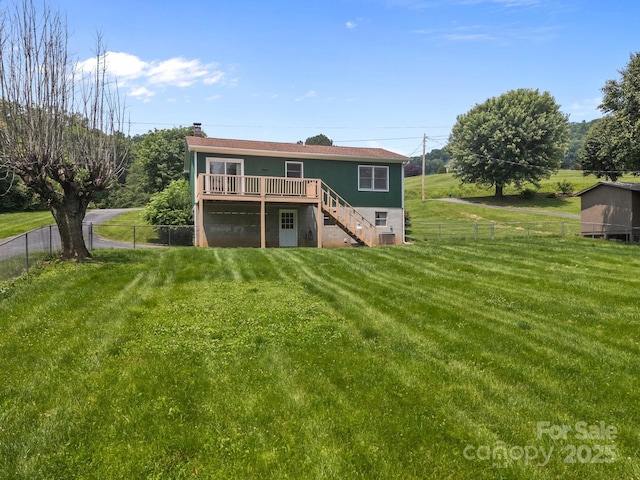 520 Forest St, Mars Hill, NC 28754 - back of house with stairs, a deck, a chimney, and driveway