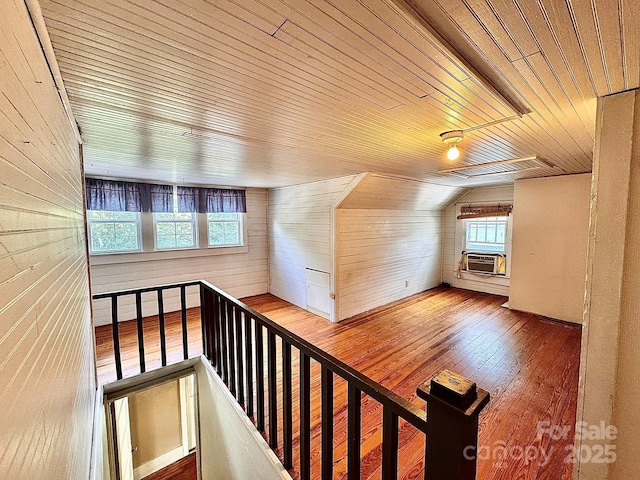 602 Brookshire St, Asheville, NC 28803 - bonus room with wooden ceiling, wood walls, cooling unit, vaulted ceiling, and wood-type flooring