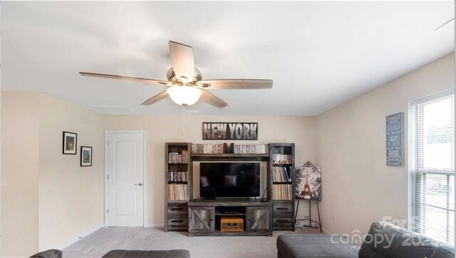 2009 Trindle Vine Ln, Waxhaw, NC 28173 - carpeted living area with a ceiling fan