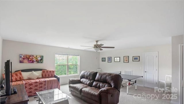 2009 Trindle Vine Ln, Waxhaw, NC 28173 - living area featuring light colored carpet and a ceiling fan