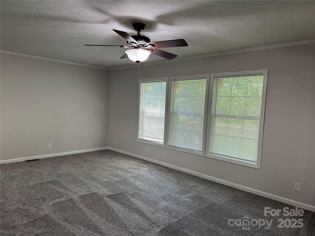 1555 Moore Rd, York, SC 29745 - unfurnished room with a ceiling fan, carpet floors, baseboards, a textured ceiling, and crown molding
