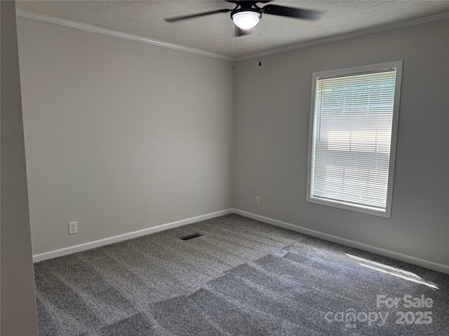 1555 Moore Rd, York, SC 29745 - unfurnished room with a ceiling fan, a textured ceiling, crown molding, carpet floors, and baseboards