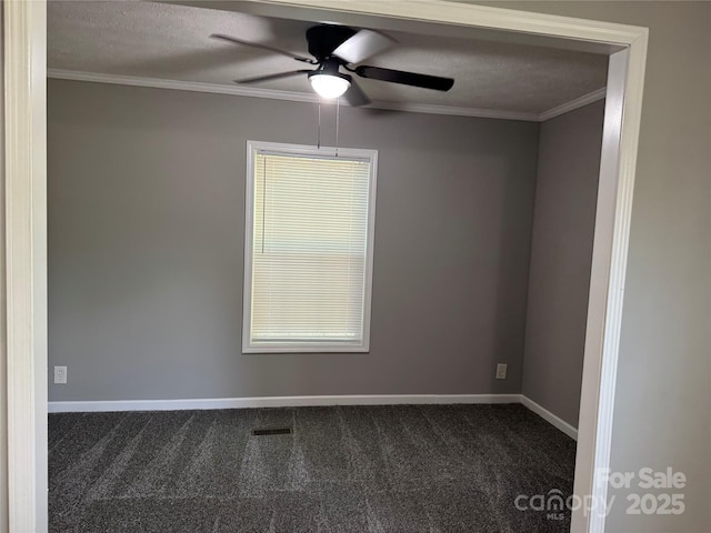 1555 Moore Rd, York, SC 29745 - carpeted empty room with ornamental molding, a ceiling fan, baseboards, and a textured ceiling