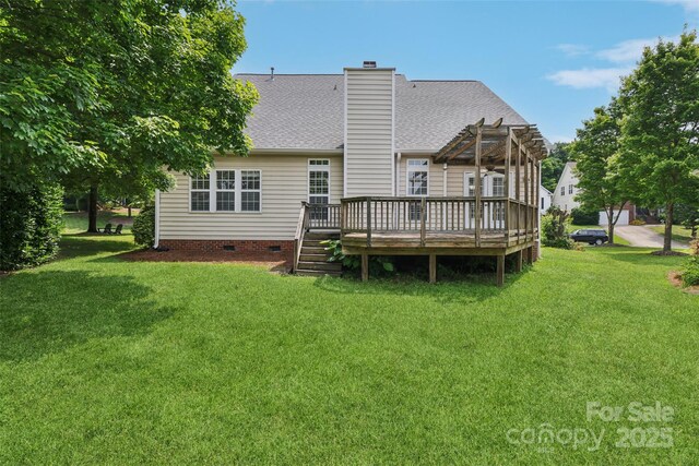2321 Oberwood Dr, Charlotte, NC 28270 - back of property with a pergola, crawl space, a deck, and a yard