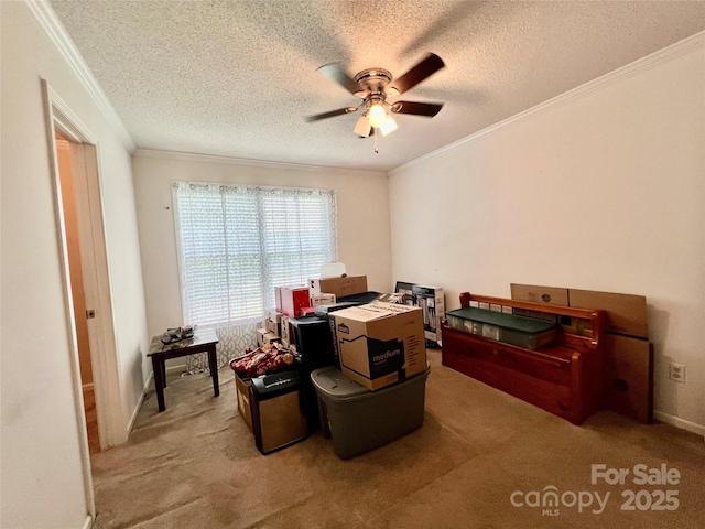 1031 Daniel Dr, Stanley, NC 28164 - office featuring a ceiling fan, carpet floors, a textured ceiling, and ornamental molding