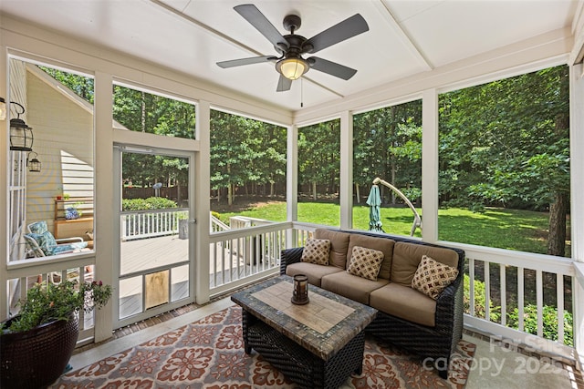 6422 Northern Red Oak Dr, Mint Hill, NC 28227 - sunroom / solarium with a ceiling fan, outdoor lounge area, and healthy amount of natural light
