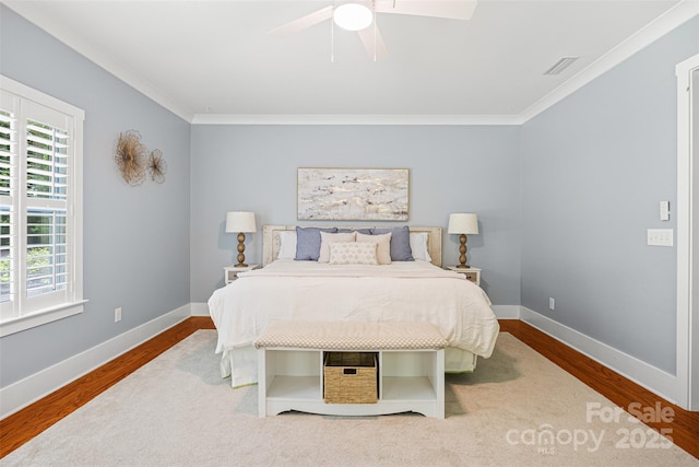6422 Northern Red Oak Dr, Mint Hill, NC 28227 - bedroom featuring crown molding, wood finished floors, and ceiling fan