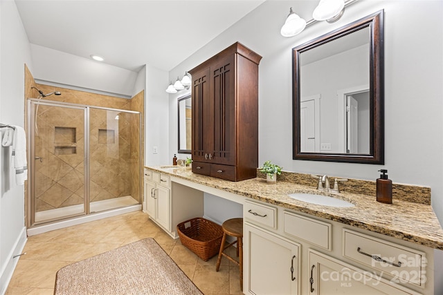 6422 Northern Red Oak Dr, Mint Hill, NC 28227 - full bathroom with double vanity, a stall shower, and tile patterned flooring