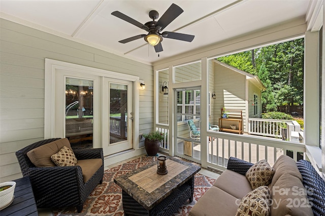 6422 Northern Red Oak Dr, Mint Hill, NC 28227 - sunroom with ceiling fan and an outdoor living space