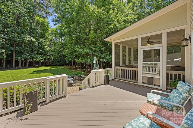 6422 Northern Red Oak Dr, Mint Hill, NC 28227 - deck with a sunroom, a yard, and view of scattered trees