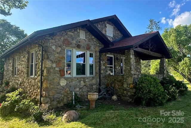 4320 Pisgah Dr, Canton, NC 28716 - view of side of property featuring stone siding and a lawn