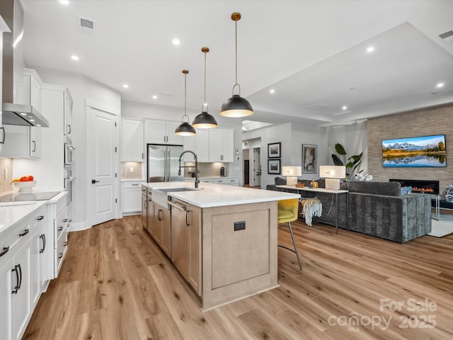 6020 Waldorf Ave, Monroe, NC 28110 - kitchen featuring open floor plan, appliances with stainless steel finishes, light wood finished floors, light countertops, and recessed lighting