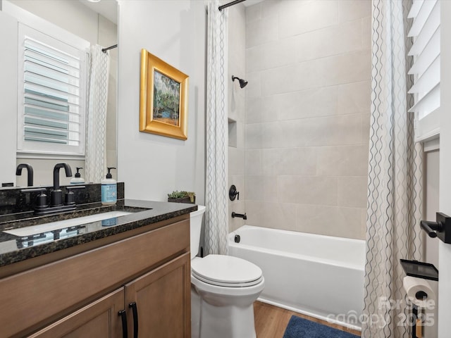 6020 Waldorf Ave, Monroe, NC 28110 - full bath with wood finished floors, shower / tub combo with curtain, and vanity