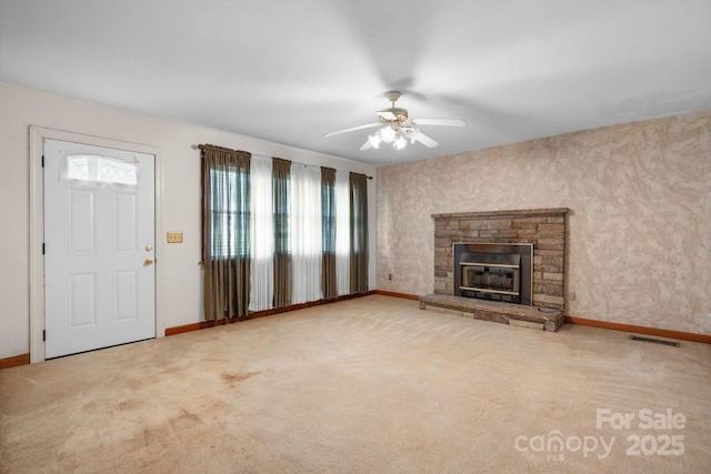 4214 Horseshoe Bend Rd, Hudson, NC 28638 - unfurnished living room with plenty of natural light, a ceiling fan, and carpet floors