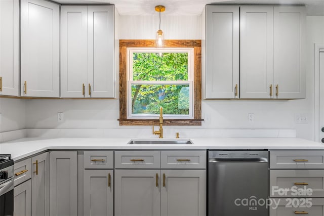 4980 Murray Rd, Winston Salem, NC 27106 - kitchen featuring dishwasher, gray cabinets, a sink, and light countertops