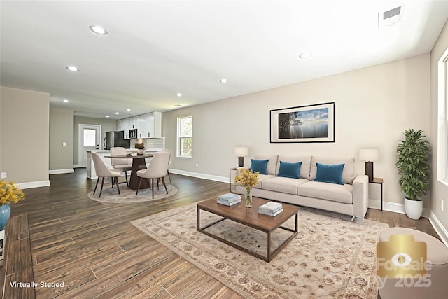 446 Mint St, Rock Hill, SC 29730 - living room featuring recessed lighting, dark wood finished floors, and baseboards