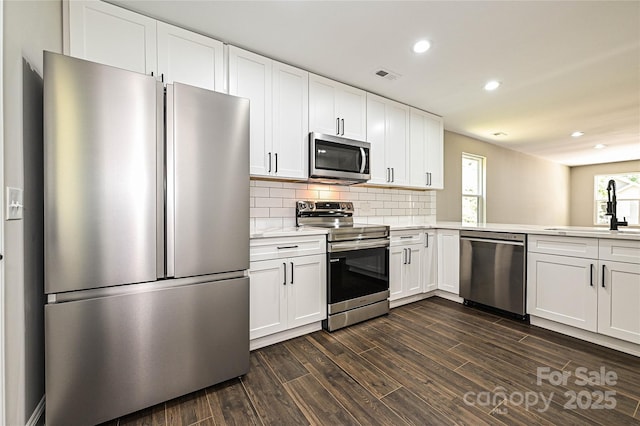446 Mint St, Rock Hill, SC 29730 - kitchen with stainless steel appliances, a sink, recessed lighting, white cabinetry, and backsplash