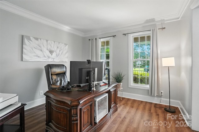5916 Four Wood Dr, Matthews, NC 28104 - office area with ornamental molding and wood finished floors