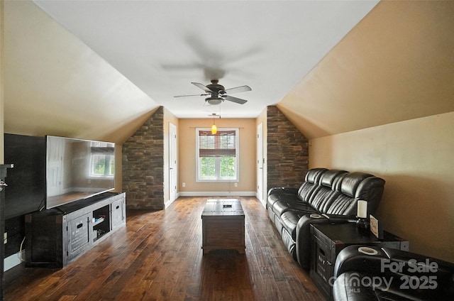 5916 Four Wood Dr, Matthews, NC 28104 - living area with hardwood / wood-style floors, lofted ceiling, and ceiling fan