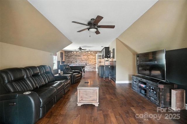 5916 Four Wood Dr, Matthews, NC 28104 - living room featuring ceiling fan and dark wood-style flooring