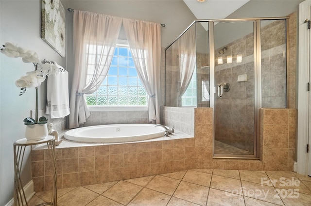 5916 Four Wood Dr, Matthews, NC 28104 - full bath featuring a bath, a stall shower, and tile patterned floors