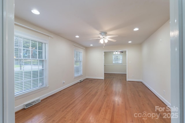5720 Amity Pl, Charlotte, NC 28212 - spare room featuring ceiling fan, light wood-style flooring, and recessed lighting