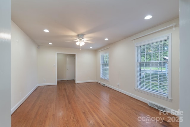5720 Amity Pl, Charlotte, NC 28212 - spare room featuring recessed lighting, ceiling fan, and light wood-style floors