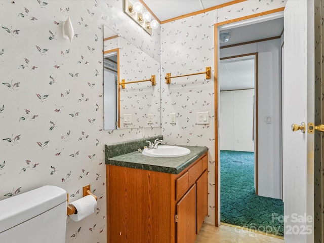 4591 Scott Rd, Morganton, NC 28655 - bathroom with vanity, toilet, and wallpapered walls