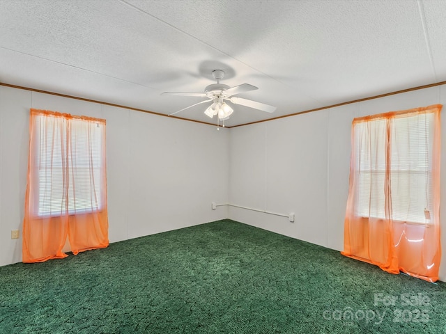 4591 Scott Rd, Morganton, NC 28655 - unfurnished room featuring carpet, a textured ceiling, a ceiling fan, and crown molding