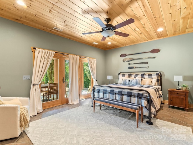 1526 Pisgah Preserve Dr Unit 7-8, Nebo, NC 28761 - bedroom with access to exterior, wooden ceiling, recessed lighting, tile patterned floors, and a ceiling fan