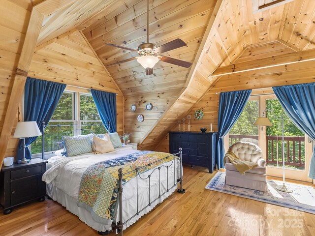 1526 Pisgah Preserve Dr Unit 7-8, Nebo, NC 28761 - bedroom featuring vaulted ceiling, wood ceiling, access to outside, multiple windows, and wood-type flooring