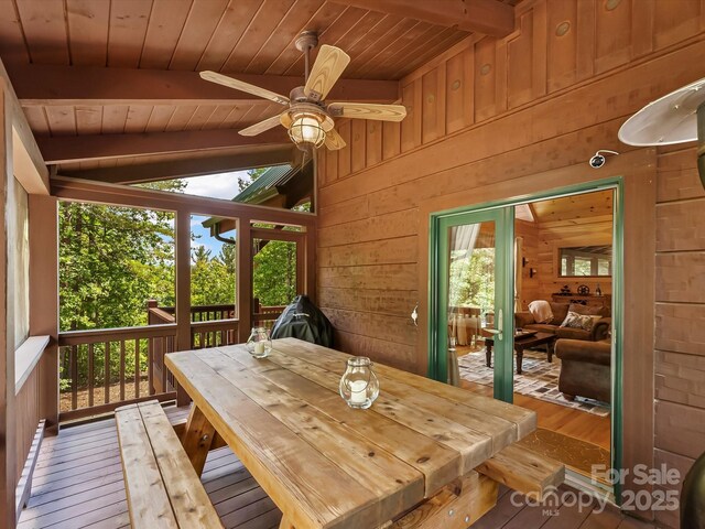 1526 Pisgah Preserve Dr Unit 7-8, Nebo, NC 28761 - sunroom featuring ceiling fan and outdoor dining area