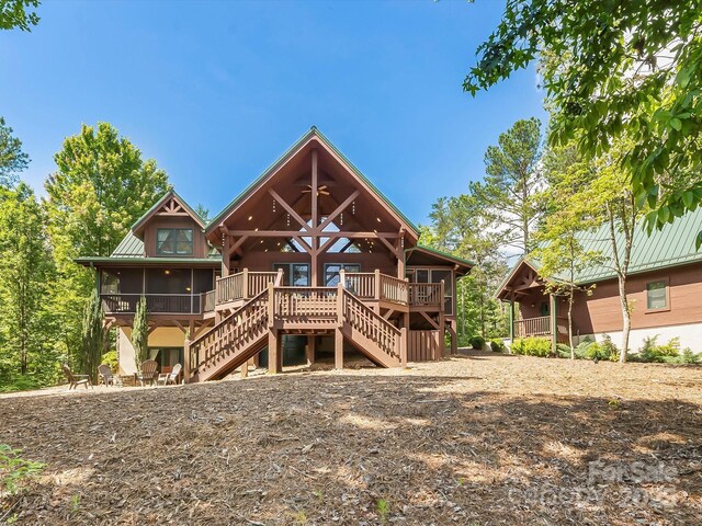 1526 Pisgah Preserve Dr Unit 7-8, Nebo, NC 28761 - back of house featuring ceiling fan, stairway, and a deck