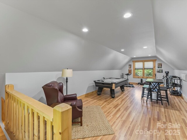 1526 Pisgah Preserve Dr Unit 7-8, Nebo, NC 28761 - recreation room featuring wood finished floors, lofted ceiling, and recessed lighting